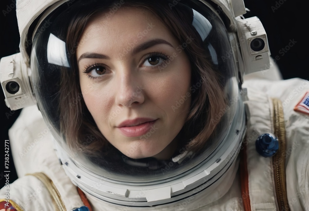 Portrait of an astronaut, a girl in a spacesuit, close-up. Portrait of an astronaut, a girl in a spacesuit, close-up.