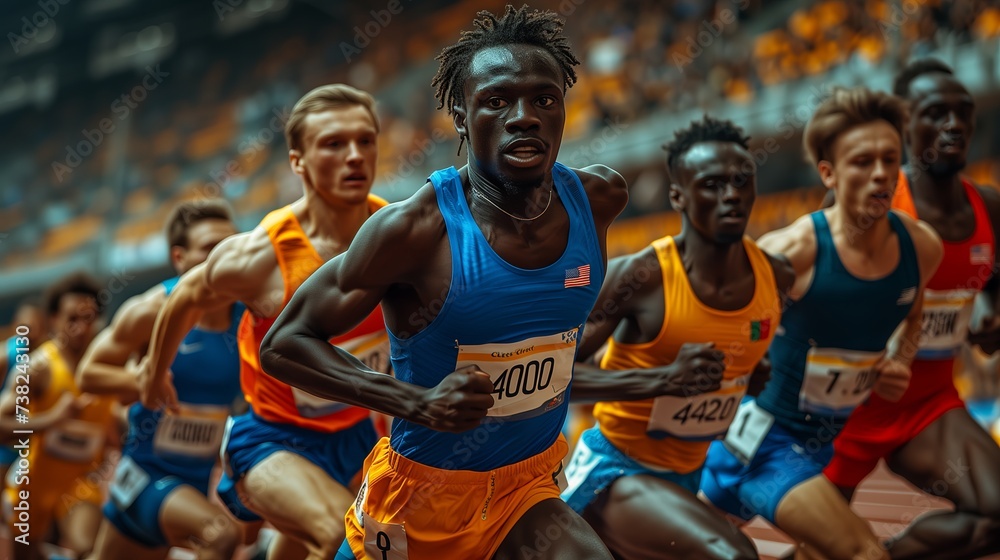 Multiethnic athletes are competing in the 1500m race at the Olympics ...