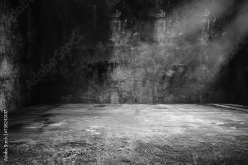 Black, dark and gray abstract cement wall and studio room , interior texture for display products. Room black floor is made of dark plaster for interior decoration