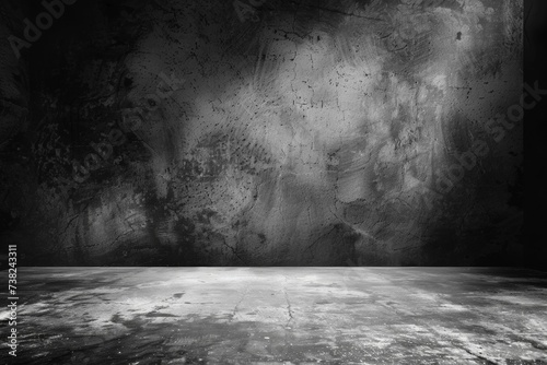 Black, dark and gray abstract cement wall and studio room , interior texture for display products. Room black floor is made of dark plaster for interior decoration photo