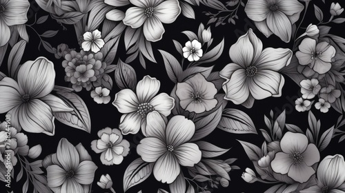 Background with different flowers in Charcoal color.