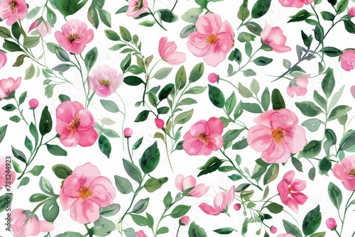 Watercolor flowers pattern, red tropical elements, white background, seamless © Werckmeister