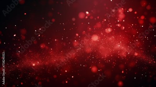 Particules scintillantes et brillantes rouges volant sur fond sombre. Lumière et paillettes flou. Rouge. Fond pour bannière, conception et création graphique.