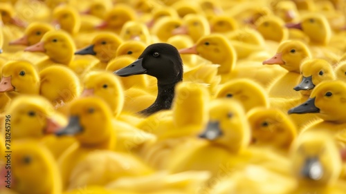 Black rubber duck unique or alone among yellow rubber duckies  photo