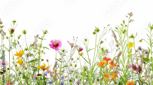 All kind of wild flowers on white background. Diverse colorful field flora. © Andrei
