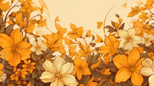  Background with different flowers in Saffron color