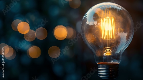 Illuminated light bulb close-up with warm glow, creativity concept. bokeh background, conceptual photography. inspirational idea symbol. AI
