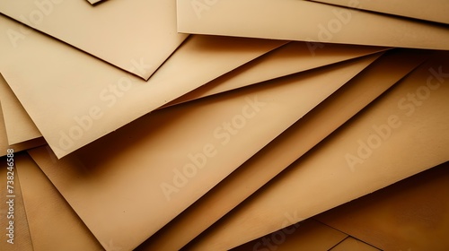 Pile of elegant envelopes in warm tones, concept of written communication and office supplies. minimalist design style. ideal for business and invitation contexts. AI photo
