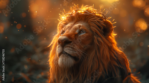 Lion with crown of thorns Christian concept Holy Spirit