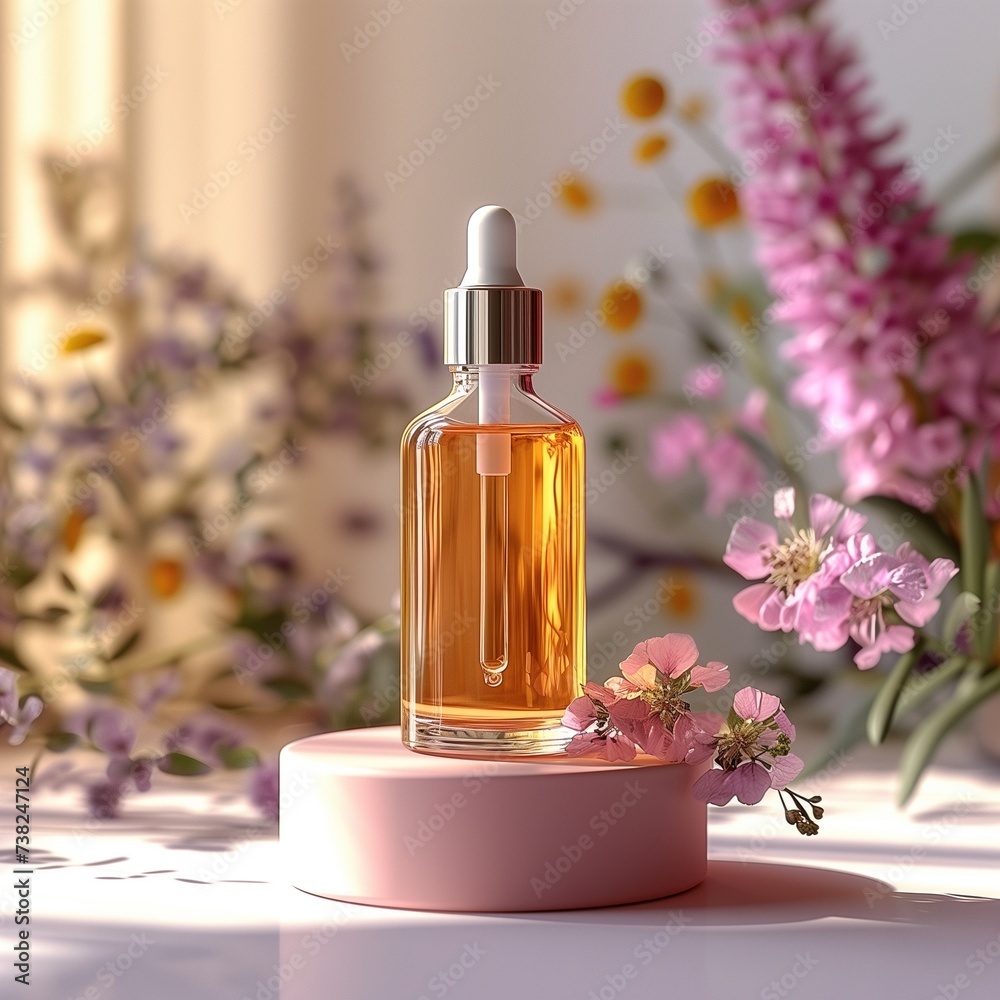spa still life with oils ,mockup oil bottle in spring spa still life with oils ,mockup oil bottle in spring