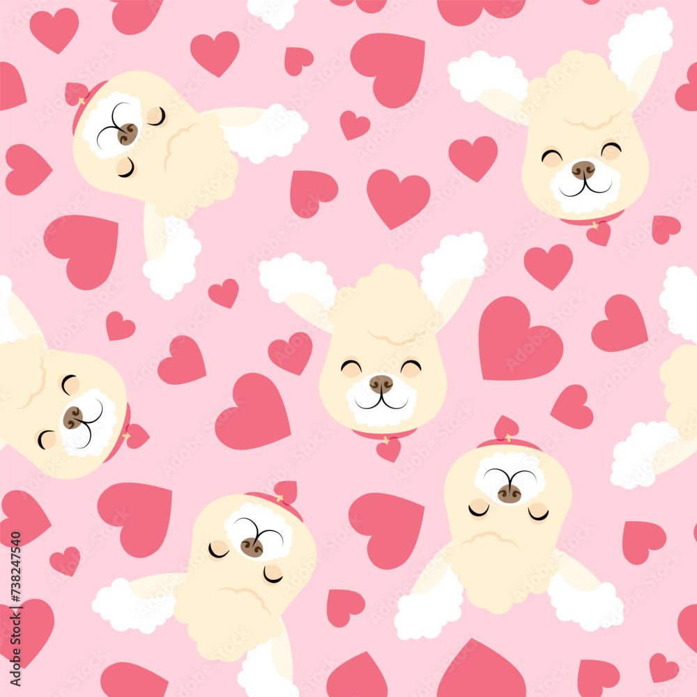 Seamless pattern of poodle head and hearts
