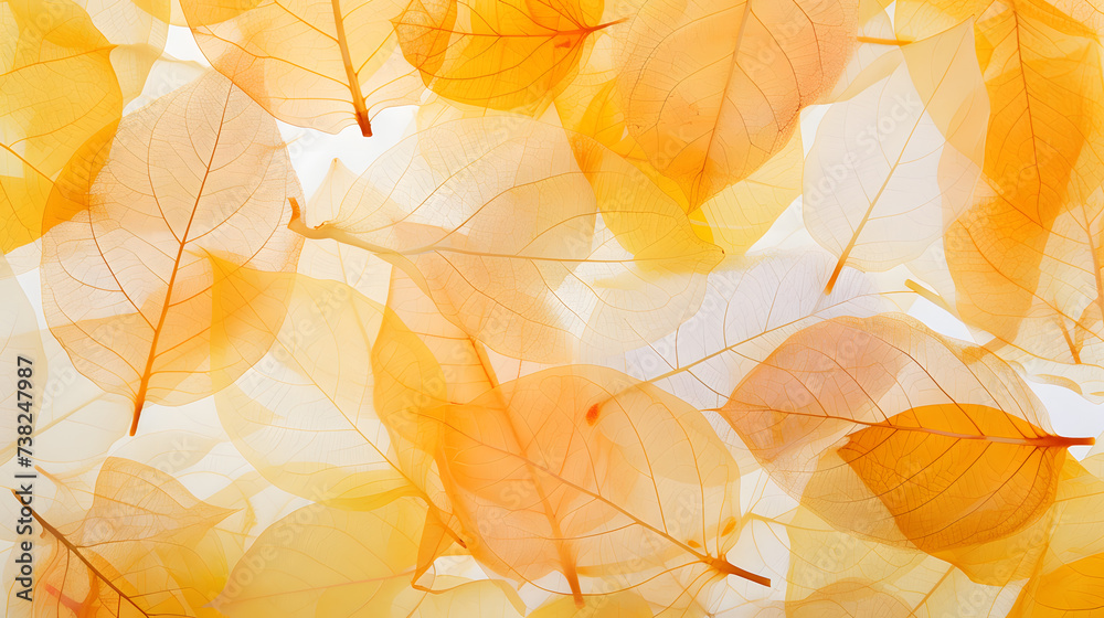 close up autumn leaves on white background