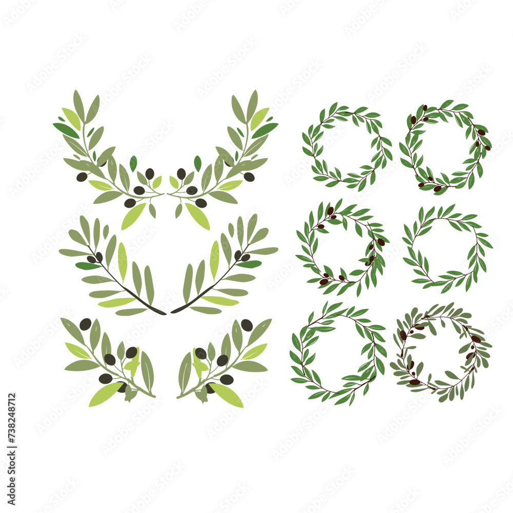 Vector olive brunch set. simple illustration for your design Vector olive brunch set. simple illustration for your design