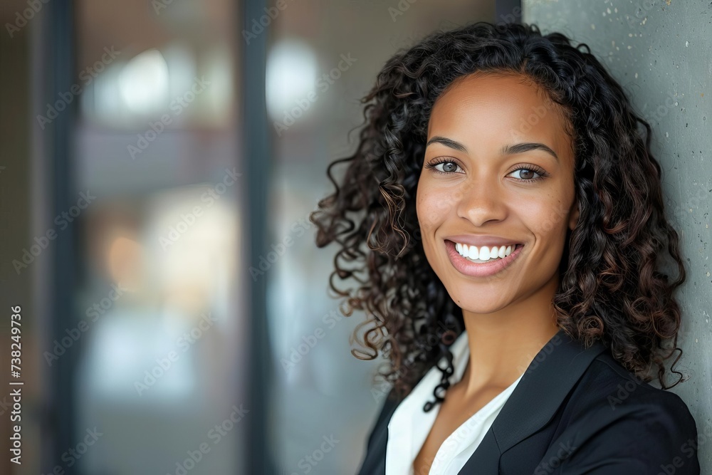 Cheerful professional woman with a focus on job opportunities or services. Cheerful professional woman with a focus on job opportunities or services.