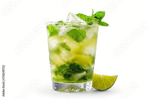 Caipirinha or mojito cocktail Isolated on white Capturing the essence of tropical refreshment A symbol of leisure and enjoyment in vibrant summer settings