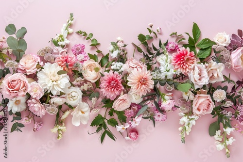 Elegant floral banner on a light pink background Designed for special occasions like weddings Mother's day Or women's day With space for text © Bijac