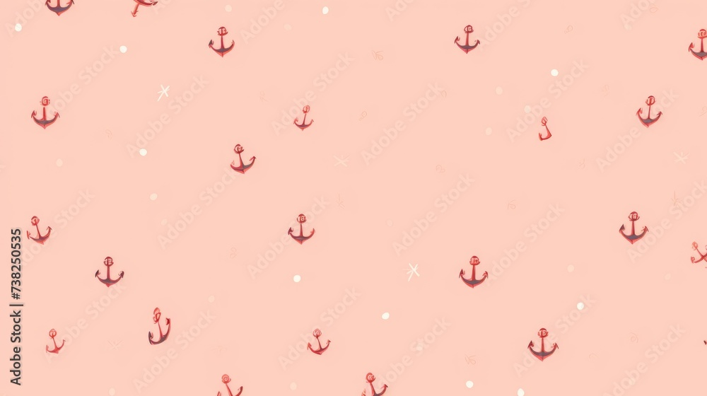 Background with minimalist illustrations of anchors in Coral color