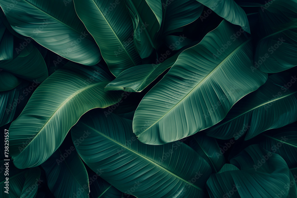 Abstract tropical banana leaves dark green full-frame background Abstract tropical banana leaves dark green full-frame background