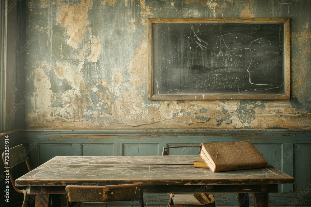 Vintage classroom setting for a nostalgic back to school concept. educational heritage - obrazy, fototapety, plakaty 