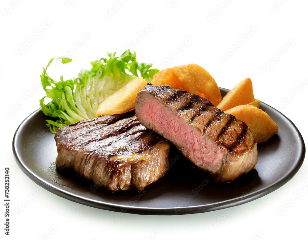 Rinderfilet steaks medium gebraten isoliert auf weißen Hintergrund, Freisteller 