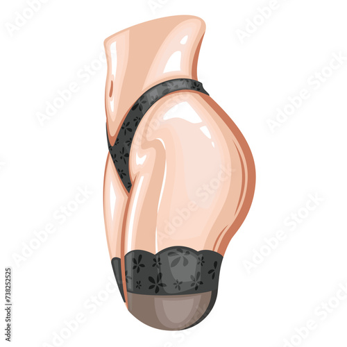 Sexy woman body wearing bikini and lace stockings back view. Women's sexy underwear. HAND DRAWN vector. Stockings and bikinis on athletic body. Lingerie Model Close up sexy female ass in bikini