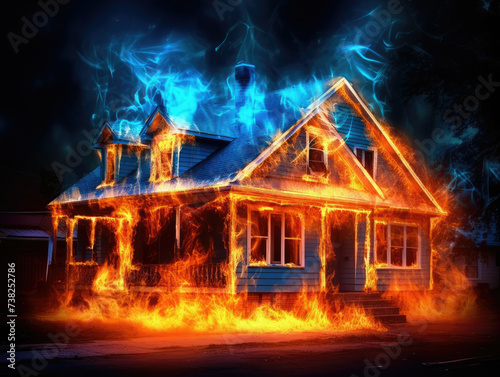 House Engulfed in Flames  Emitting Heavy Smoke