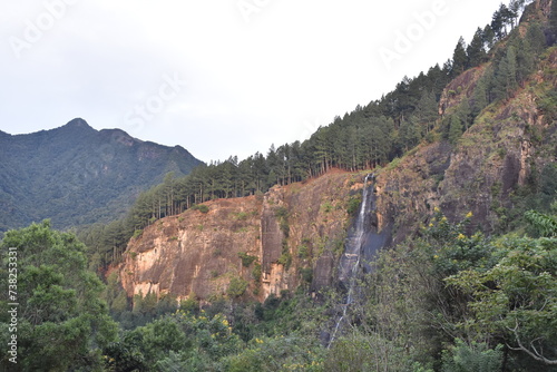 Bambarakanda Falls can be seen on Devil's Staircase Road, Kalupahana, Sri Lanka. photo