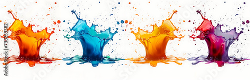 Set of vibrant paint splash, exploding of colors Isolated photo