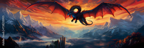 Magnificent Dragon Soaring in Azure Sky: A Sublime Interweaving of Myth and Spectacle © Fanny