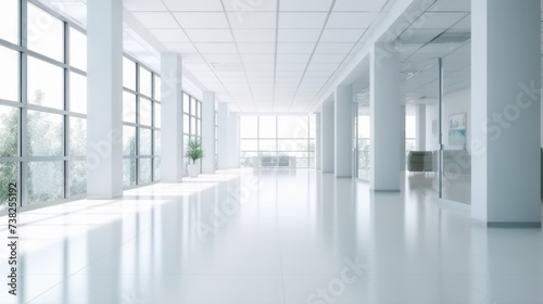 White blur office building  healthcare clinic  hospital or school background interior view looking out toward to empty lobby
