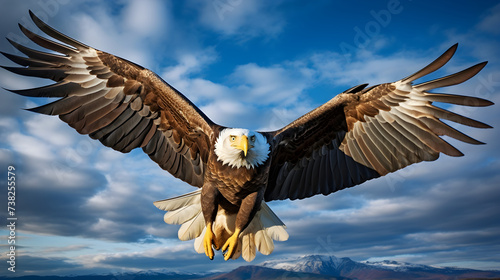 Majestic Flight of the Eagle Against the Bright Sky: A Striking Depiction of Freedom and Power © Joshua