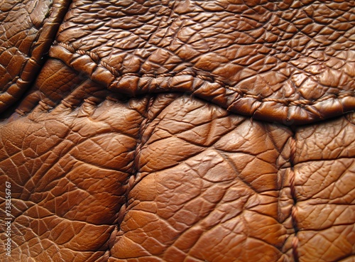 Close-up of rich, brown leather texture with detailed grain and wrinkles. © Artsaba Family