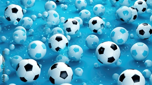 Background with soccer balls in Arctic Blue color.