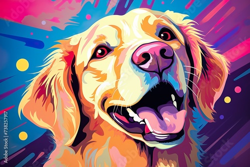 dog in neon color dog front closeup painting dog made with ai 