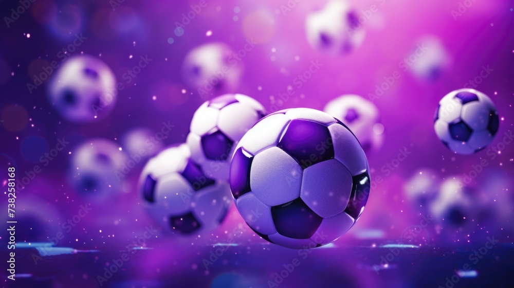 Naklejka premium Background with soccer balls in Purple color.