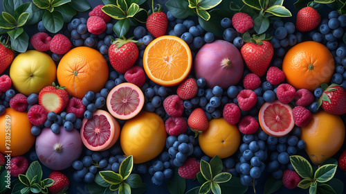 there are many different types of fruits and berries on the table © Dmitrii