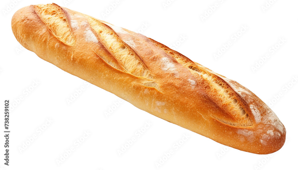 French baguette isolated on a transparent background. Top view.