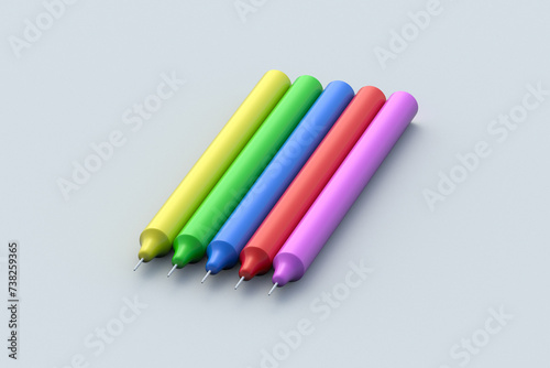 Set of colorful candles on gray background. 3d render