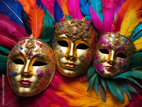 Beautiful Venetian carnival masks with feathers
