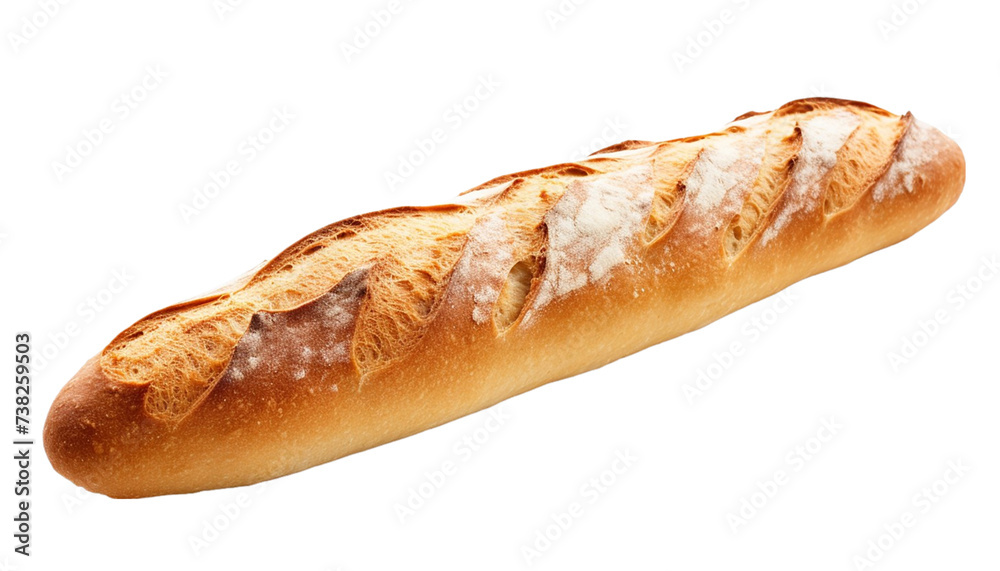 French baguette isolated on a transparent background. Top view. French baguette isolated on a transparent background. Top view.