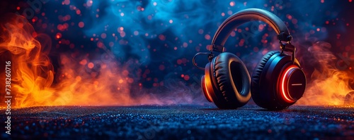 music headset with abstract background created by ai