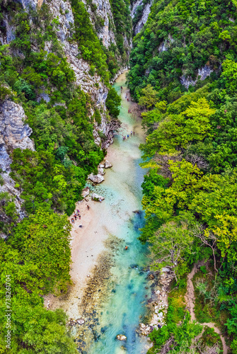 Aerial view of the Acheron springs, close to Glyki village, Thesprotia - Preveza, Epirus, Greece.