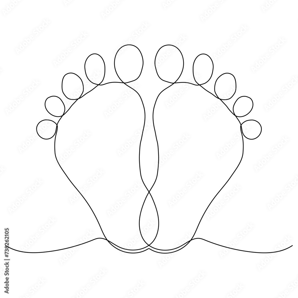 The print of children's feet. Hand drawing in one line style. Vector. For your best cute design