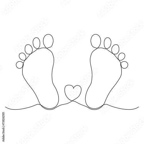 baby legs Baby foot print in one line style. Hand drawing.hand drawn, one line, line art, baby, birth