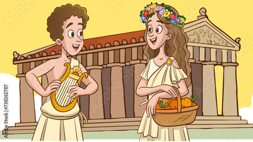 Ancient Greek and Roman men and women are speaking. Vector illustration