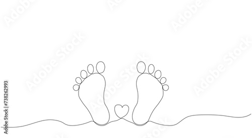 The print of children's feet. Hand drawing in one line style. Vector. For your best cute design