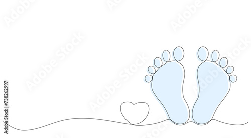 The print of children's feet. Hand drawing in one line style. Vector. For your best cute design