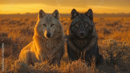 Sundown Sentinels: A Pair of Wolves in the Golden Light