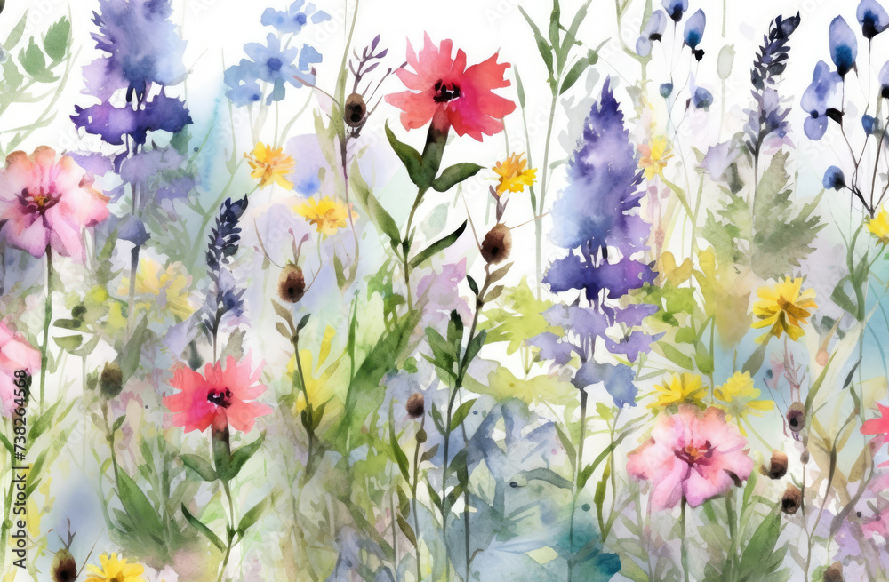 A Watercolor Painting of a Field of Wildflowers A Watercolor Painting of a Field of Wildflowers