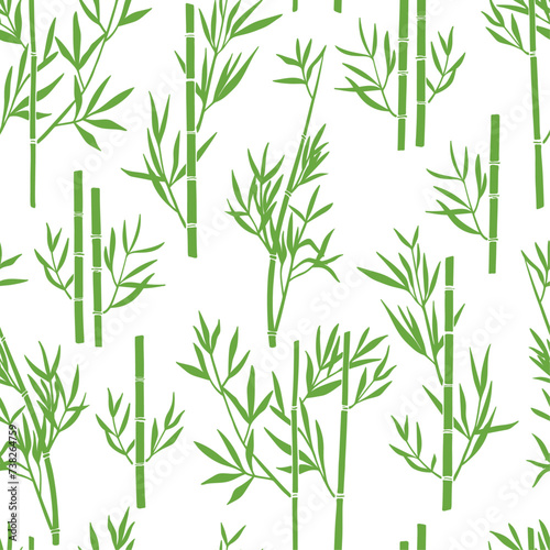 Fototapeta Naklejka Na Ścianę i Meble -  Seamless pattern of green bamboo stalks with leaves on white background